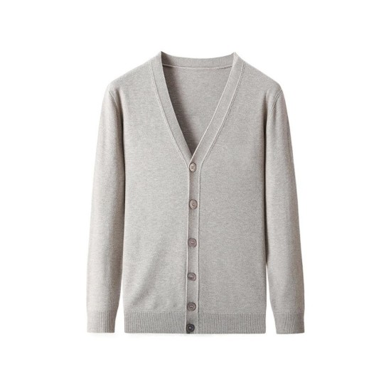 Men's Wool Cardigan Sweater for Middle-Aged Dads, Long Sleeve Solid Color Fashionable Open Front Knit Top