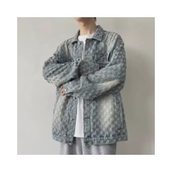 Vintage Wash Distressed Denim Jacket with Jacquard & Tie-Dye - Unisex Streetwear