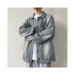 Vintage Wash Distressed Denim Jacket with Jacquard & Tie-Dye - Unisex Streetwear
