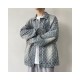 Vintage Wash Distressed Denim Jacket with Jacquard & Tie-Dye - Unisex Streetwear