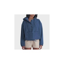 Women's Denim Hoodie Jacket with Button Front - Casual Pullover Top for Stylish Comfort