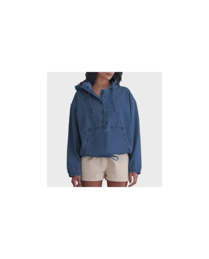 Women's Denim Hoodie Jacket with Button Front - Casual Pullover Top for Stylish Comfort