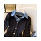 Fashion Knit Cardigan with Denim Panels and Cable Knit Design
