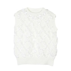 Elegant Beaded Sequin Sleeveless Knit Top | Chic Crewneck Office Wear & Casual Blouse