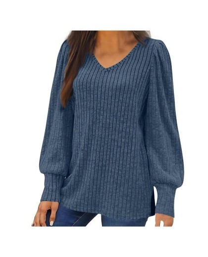 Women's Oversized Knit Thin Puff Sleeve Long Sleeve Loose Comfortable T-Shirt Top