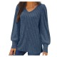 Women's Oversized Knit Thin Puff Sleeve Long Sleeve Loose Comfortable T-Shirt Top