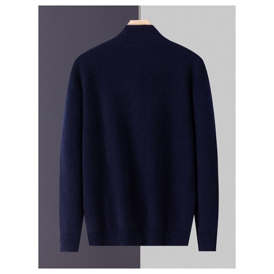 Cashmere Men's Medium-Heavy Zip-Up Cardigan Sweater | Business Knit Top with Mock Neck & Full Zip | Oversized Knit Layer