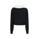 Chic Navy V-Neck Knit Top with Contrast Collar for Office Wear