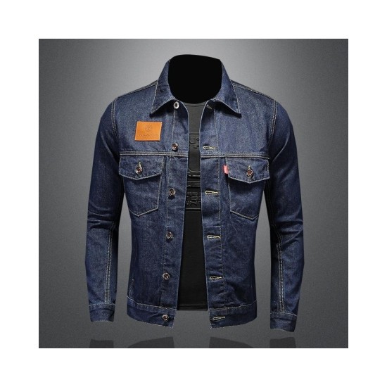 Men's Classic Denim Jacket – Deep Blue Slim Fit Casual Coat for Spring & Autumn