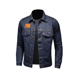 Men's Classic Denim Jacket – Deep Blue Slim Fit Casual Coat for Spring & Autumn