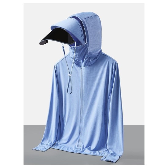 UPF 50+ Sun Protection Hoodie with Detachable Visor - Cooling UV Protective Fishing & Outdoor Wear for Men & Women
