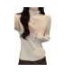 Lace Trim High Neck Knit Top | Slim Fit Long Sleeve Sweater with Elegant Scalloped Edges for Office & Commute