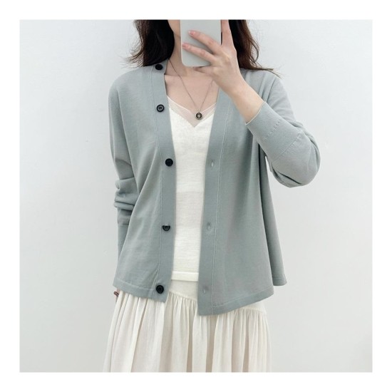 Elegant V-Neck Knit Cardigan for Women: Slimming Office Wear & Casual Chic Top