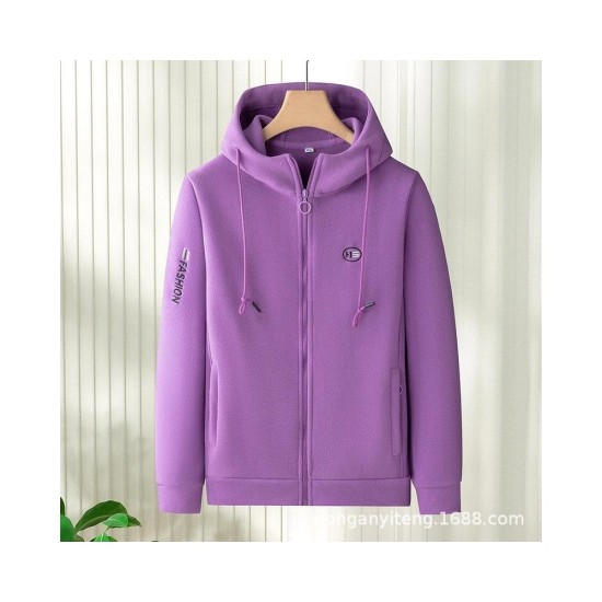 Cozy Fleece Zip Hoodie Jacket for Women - Lightweight Outdoor Pullover with Full-Zip