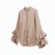 Silk Satin Blouse with Ruffle Sleeves - Elegant Long Sleeve Shirt for Women