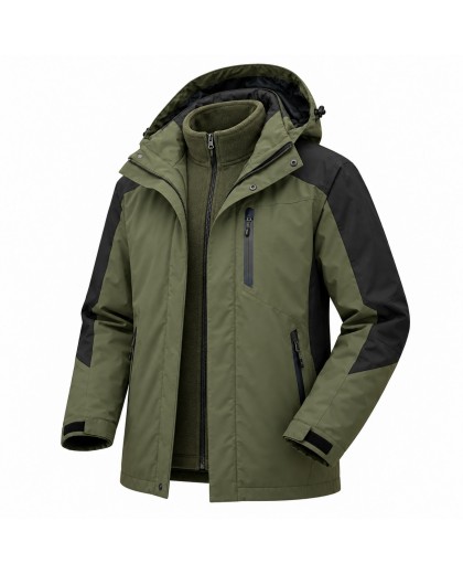 Waterproof Windproof 3-in-1 Fleece-Lined Jacket for Men | All-Season Thermal Winter Coat & Outdoor Hiking Shell