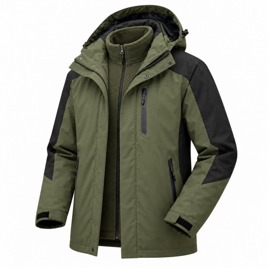 Waterproof Windproof 3-in-1 Fleece-Lined Jacket for Men | All-Season Thermal Winter Coat & Outdoor Hiking Shell