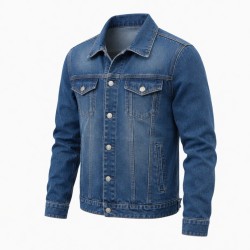 Slim Fit Denim Jacket for Men | Classic Blue Cotton Jean Coat