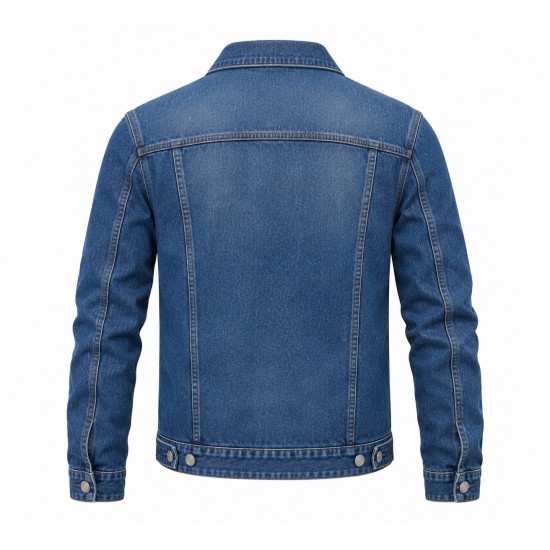 Slim Fit Denim Jacket for Men | Classic Blue Cotton Jean Coat
