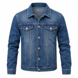 Slim Fit Denim Jacket for Men | Classic Blue Cotton Jean Coat