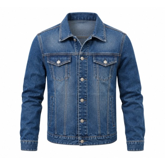 Slim Fit Denim Jacket for Men | Classic Blue Cotton Jean Coat