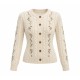 Vintage Cable Knit Cardigan with Embroidery, Slim-Fit Fall Sweater